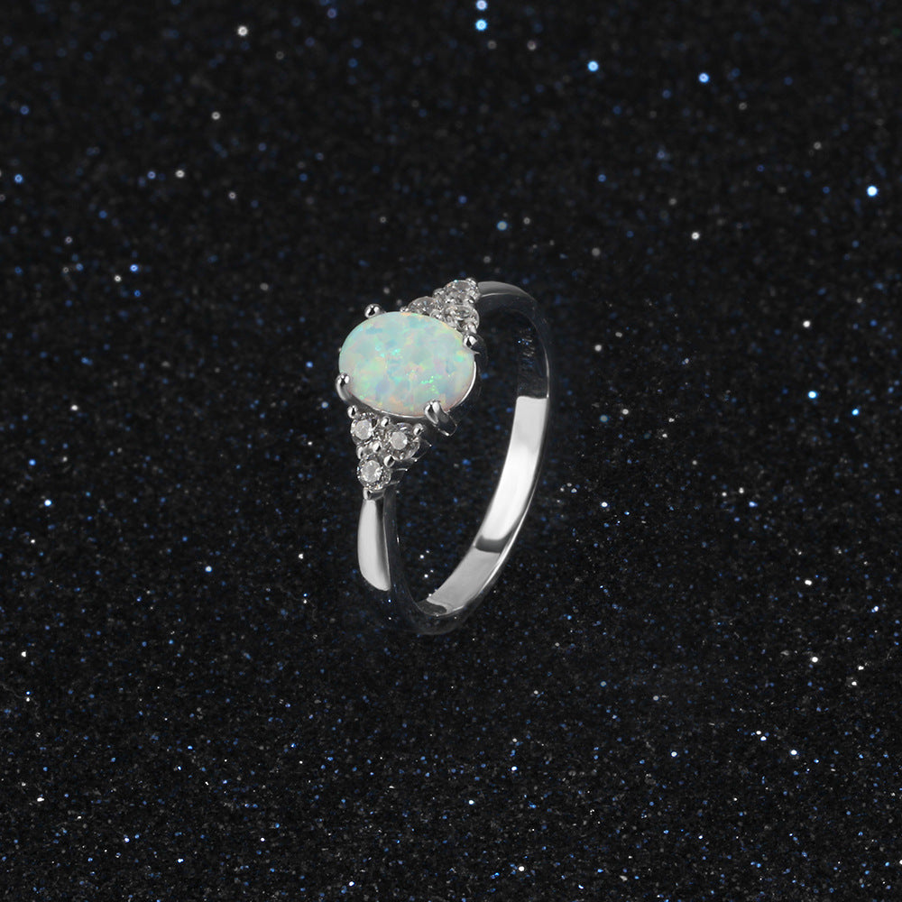 925 Sterling Silver Opal wedding Ring