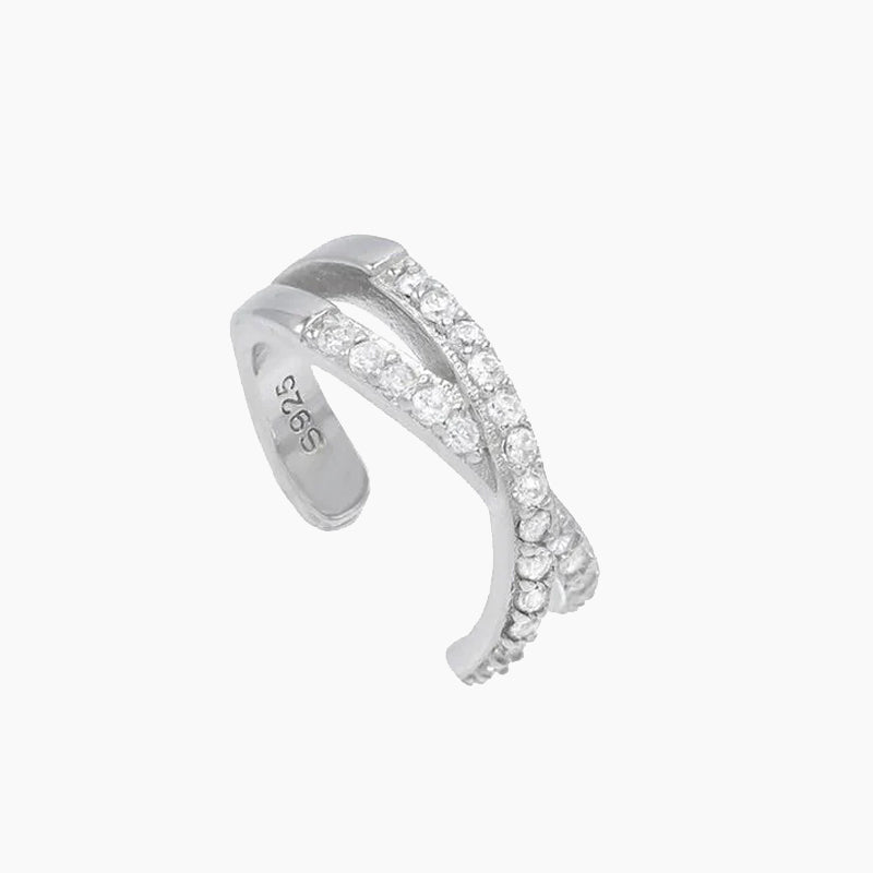 Clip per orecchini micro-glitter incrociati in argento sterling 925