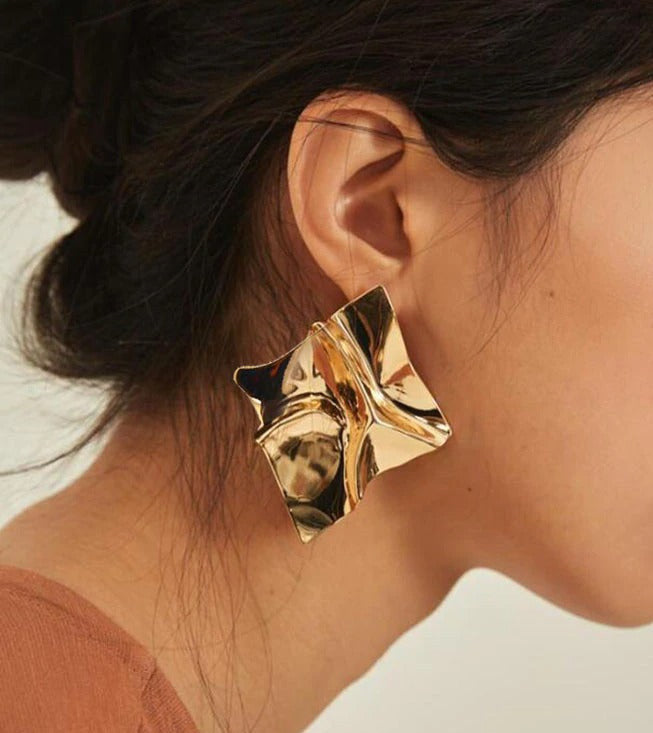 Gold Metallic Origami Art Irregular Earrings
