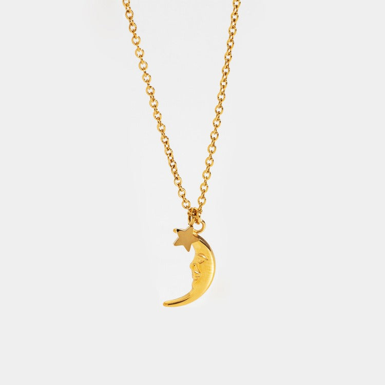18k Gold Plated Vintage Moon Star Necklace