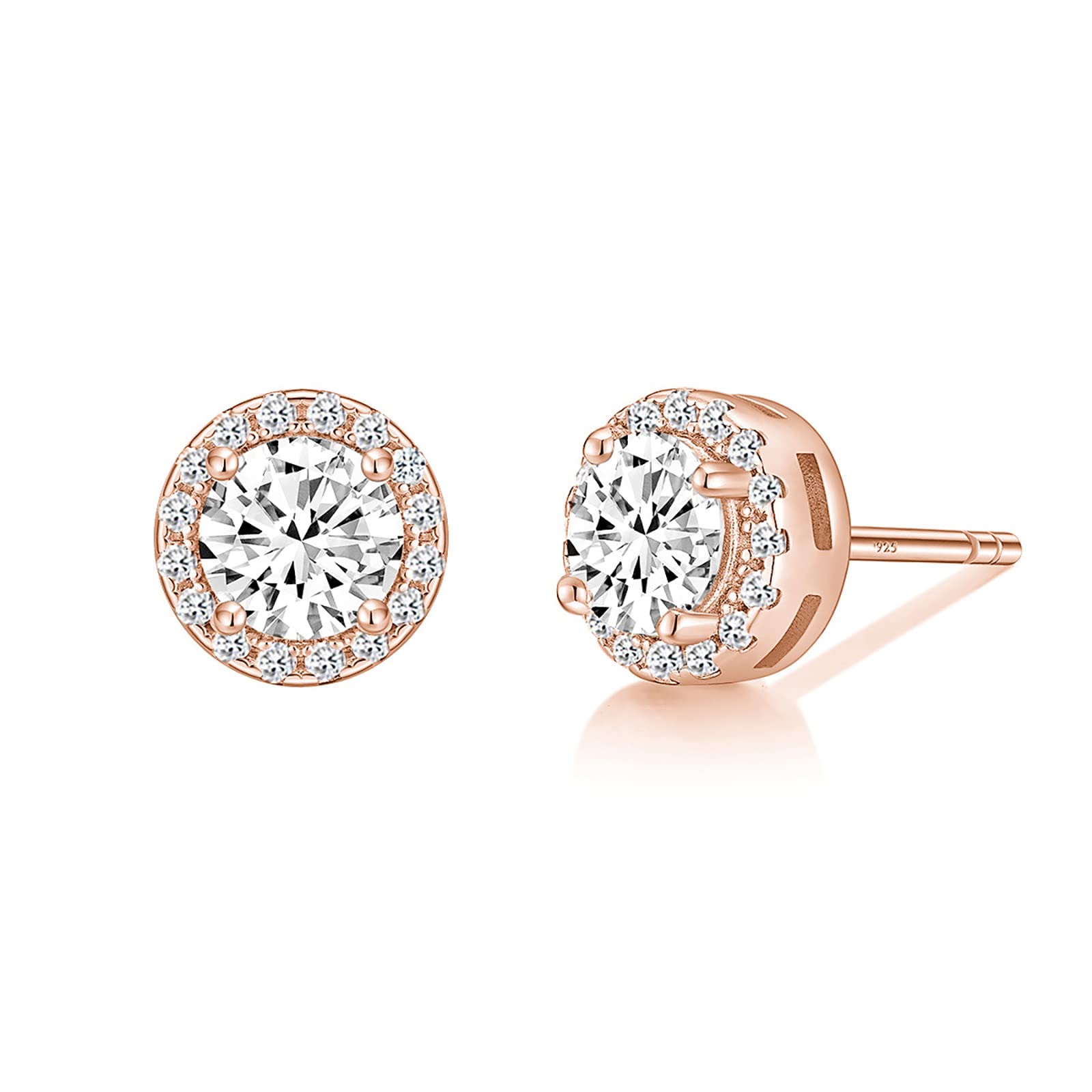 round stud earrings; silver stud earrings; Eamti; post earrings, s925 silver earrings, solitaire earrings, cubic zirconia earrings for women